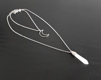 Gemstone & Moon Crescent Layered Necklace