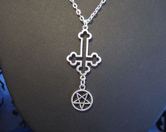 Satanic Inverted Cross/Inverted Pentagram Necklace
