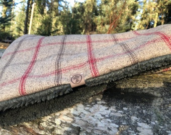 Luxury Handcrafted beige and red check Dog/pet Blanket/throw with Sherpa Fleece Backing - The Belvedere Collection