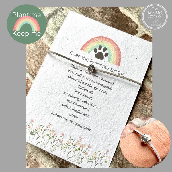 Over the Rainbow Bridge Plantable Card and bracelet dog/cat/pet memorial