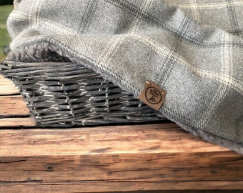 Luxury Harris Grey Check Handcrafted Dog/cat/pet Blanket - optional Personalisation