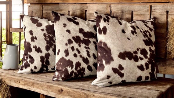 Faux Cowhide Cushion – Textured Faux Leather Pillow, 45x45cm
