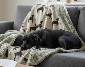 Luxury Handcrafted Dog Blanket with Sherpa Fleece Backing - Walter (Dog print) Collection