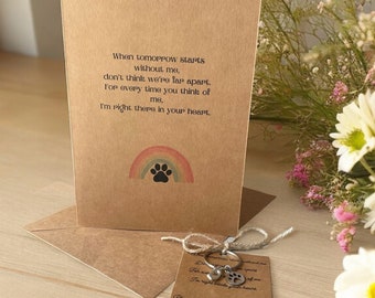 Pet Memorial/keepsake/thinking of you card, initial key ring and forget-me-not seeds