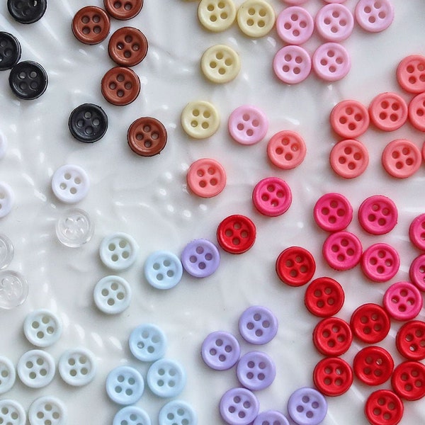 6mm Tiny Round 4-Hole Plastic Buttons, in 12 Colors, Micro Mini Buttons, Perfect For Doll Clothes