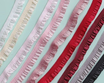 2 Yards - 10mm/0.4" High quality multi color elastic stretch lace trim, pleated lace trim, perfect for doll clothes