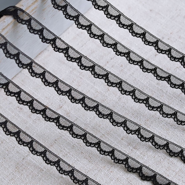 Special Offer - 2 Yards - 10mm/0.4" Tiny Black Nylon Lace Trim, Sewing Craft Supplies, Perfect for Doll Clothes