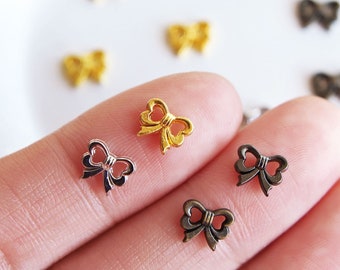 7mm Mini Metal Bow Shape Buttons, in 4 Colors, Micro Tiny Buttons for Doll Clothes