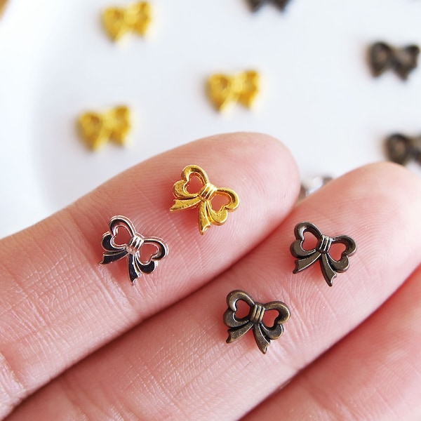 7mm Mini Metal Bow Shape Buttons, in 4 Colors, Micro Tiny Buttons for Doll Clothes