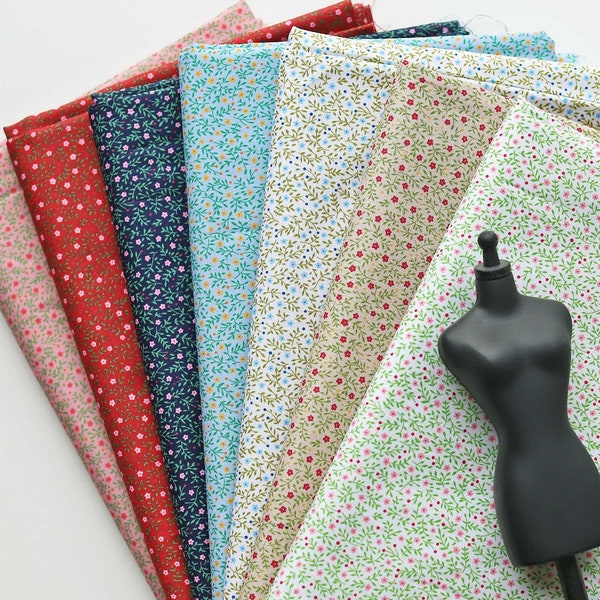 70 × 50cm Pre-cut Premium Thin 100% Cotton Fabric with Tiny Floral Print, in 7 Color, Small Print Fabric. Pre-cut to 70 × 50cm