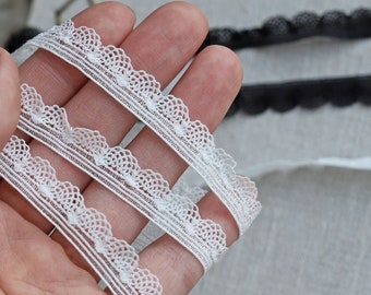 Special Offer - 9mm Black and White Polyester Elastic Stretch Lace Trim, Soft and Thin, Tiny Lace Perfect for Doll Clothes