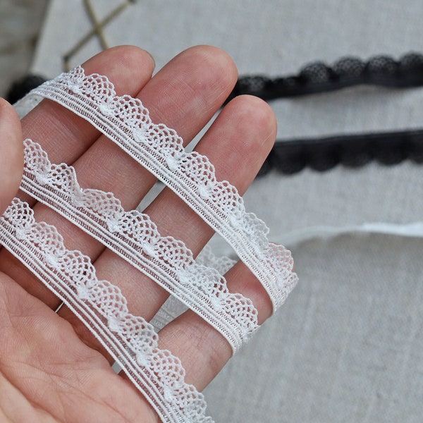 Special Offer - 9mm Black and White Polyester Elastic Stretch Lace Trim, Soft and Thin, Tiny Lace Perfect for Doll Clothes