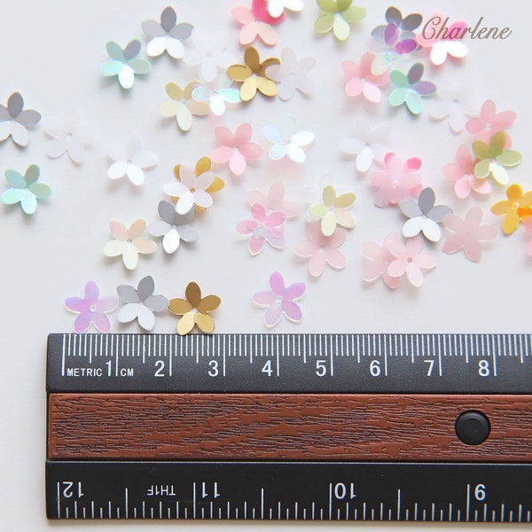 10mm/0.39" Sparkling Flower Shape Sew on Sequins, in 12 Color, Craft Supplies, Doll Clothes Embellishments, Pack of about 8 Grams