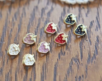 4.5×6mm Super Mini Metal Strawberry Buttons, in 4 Colors, Micro Tiny Buttons, Perfect for Dolls Clothes