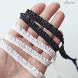 2 Yards - 8mm/0.31" Stretchy Tiny White and Black Ruffles Lace Trim, Very Delicate, Perfect for doll clothes, Sewing Craft Supplies