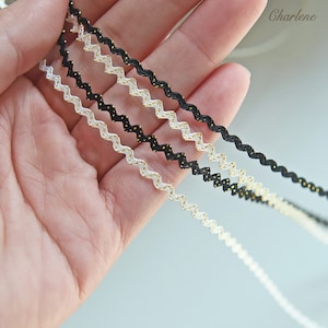 2 Yards - 2mm/0.08&quot; Super Tiny White and Black Rickrack Trim with Gold Color Dot, Perfect for Doll Clothes, Doll Craft Supplies - L111