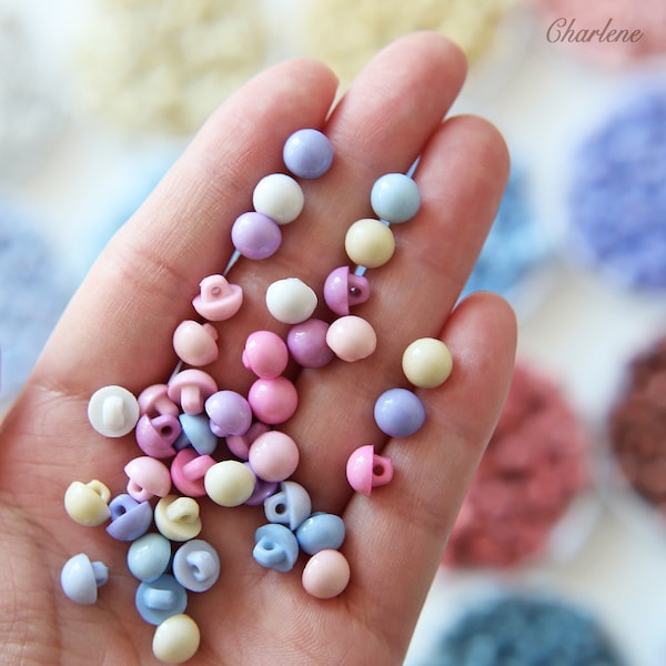 7,5 mm kleine ronde schachtknoppen, in 24 kleuren, kleine koepelvormige knoppen, mini-paddestoelvormige knoppen voor poppenkleding, doe-het-zelf benodigdheden - B068