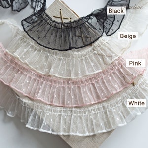 3.5cm/1.4" High Quality Pleated Net Lace Trim, Ruffle Lace Trim, in 4 Colors, White/Beige/Pink/Black Net Lace - L115