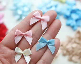 10 PCS - 2.2cm / 0.86" Premium Tiny Sewing on Satin Ribbon Bows, in 18 Colors, Perfect for Dress Decor, Card Making, Craft Supplies