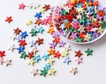 8 mm/0,31" kleine plastic stervorm 2-gaats knoppen, in 15 kleuren, miniknoppen voor poppenkleertjes, ambachtelijke benodigdheden