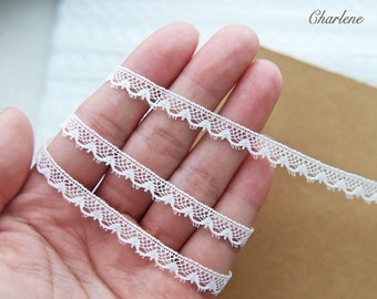 7mm/0.28" Delicate Tiny Cotton White Lace Trim, Perfect for Doll Sewing Project, Sewing Craft Supplies, Sold by Yard