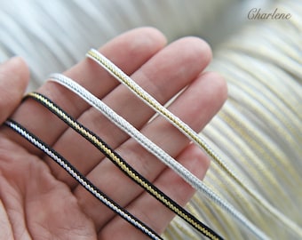 2 iarde - 3 mm/0,12" minuscole rifiniture in oro e argento, in 4 colori, forniture artigianali per cucito, perfette per vestiti per bambole