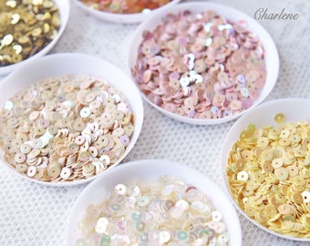 4mm/0.16" Premium Sparkling Sew on Sequins, in 6 Color, Made in Japan, Perfect for Crafting Projects, Pack of about 3 Grams