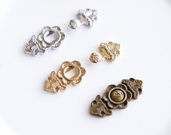 5 stuks - 9×18 mm kleine metalen retro 2 delen sierlijke gespen, in 4 kleuren, perfect voor naaiprojecten voor poppenkleding