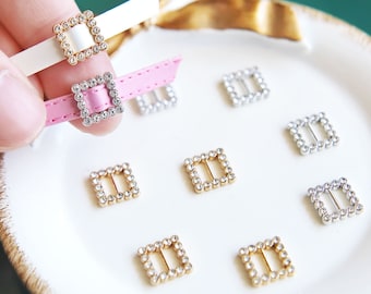 5 PCS - 5mm (Inner Diameter) Tiny Gold and Silver Based Square Metal Buckles With Crystal, Perfect for Doll Clothes
