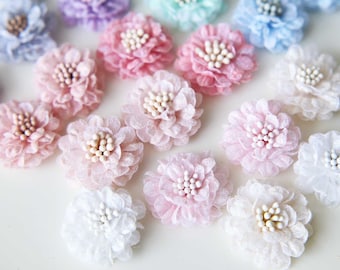 2 PCS - 2.5cm / 0.98" Sewing on Fabric Flowers, in 10 Colors, Wedding Dress Embellishments, Floral Decor, Craft Supplies
