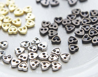 4mm Mini Heart Shape Metal Buttons, in 4 Colors, Doll Clothing Buttons