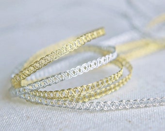 2 Yards - 5mm/0.2" Tiny Gold and Silver tone Lace Trim, Perfect for Doll Clothes, Sewing Craft Supplies