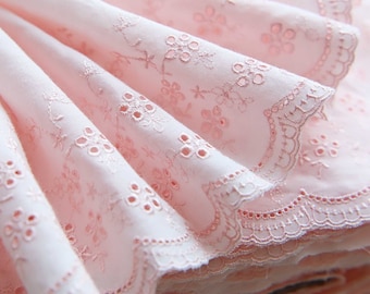 20cm/7.9" Very Delicate Pink Cotton Lace With Flower Embroidery, Embroidery Lace Fabric, Sewing Craft Supplies, Sold by the Yard