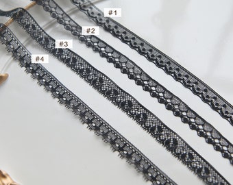 2 Yards - 12mm/13mm Tiny Black Nylon Lace Trim, Soft and Thin, Sewing Craft Supplies, Perfect for Doll Clothes