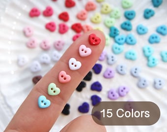 Botones pequeños en forma de corazón de 6 mm, en 15 colores, micro mini botones, perfectos para ropa de muñecas