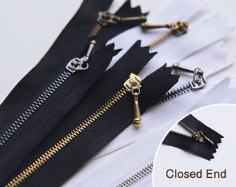 10cm/3.9" Super Tiny Closed End Zippers, Black/White Tape, Metal Teeth, Micro Mini Zippers, Perfect for Doll Clothes