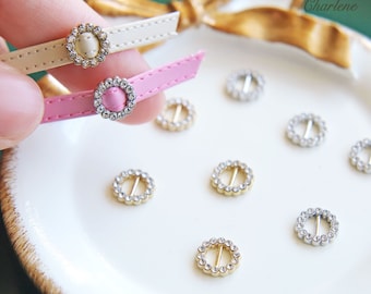 5 PCS - 5mm (Inner Diameter) Tiny Gold and Silver Based Round Metal Buckles With Crystal, Perfect for Doll Clothes