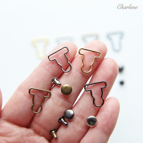 4 PCS - 12mm (Inner Diameter) Mini Overall Buckles and Studs, in 4 Colors, for 18" Doll or Similar Size Doll, Doll Craft Supplies