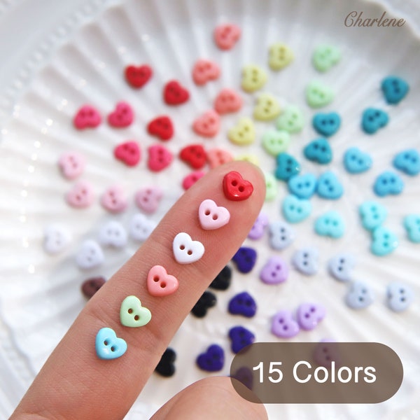 6mm Tiny Heart Shape Buttons, in 15 Colors, Micro Mini Buttons, Perfect for Doll Clothes