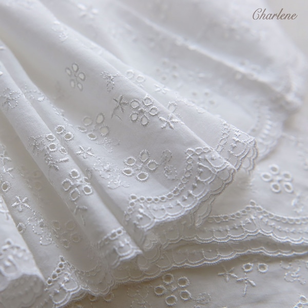 19.5cm/7.7" dentelle de coton blanc très délicate avec broderie de fleurs, tissu de dentelle de broderie, fournitures d'artisanat de couture, vendu par yard