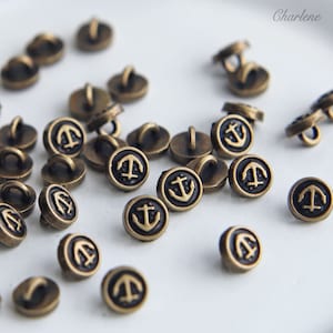 5mm Super Tiny Bronze Metal Round Nautical Anchor Buttons, doll Blouse Shirt Overcoat Blazer Suit Buttons, Extra Mini