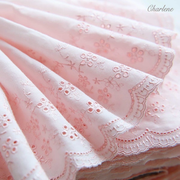 20cm/7.9" Very Delicate Pink Cotton Lace With Flower Embroidery, Embroidery Lace Fabric, Sewing Craft Supplies, Sold by the Yard