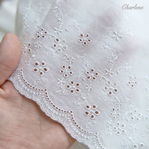 Encaje de algodón blanco muy delicado de 19,5 cm/7,7 con bordado de flores, tela de encaje bordado, suministros para manualidades de costura, vendido cortado a medida imagen 2