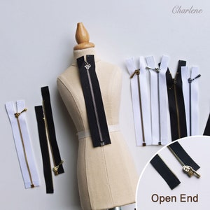 10cm/3.9" Super Tiny Open End Zippers, Black/White Tape, Metal Teeth, Micro Mini Zippers, Perfect for Doll Clothes