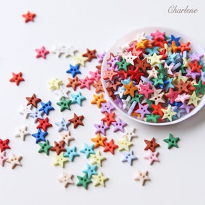8 mm/0,31" kleine plastic stervorm 2-gaats knoppen, in 15 kleuren, miniknoppen voor poppenkleertjes, ambachtelijke benodigdheden