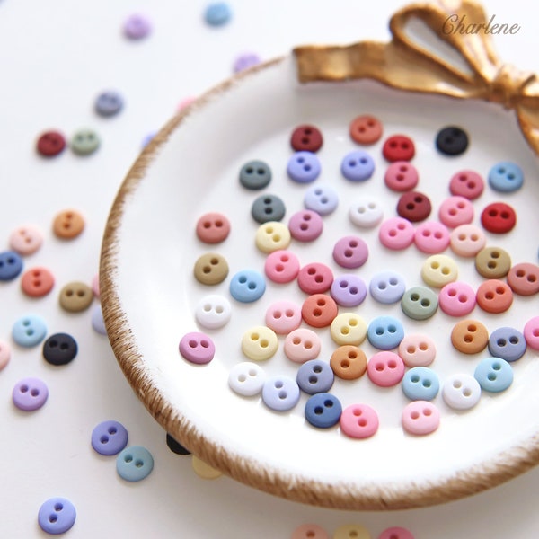 6mm Tiny Polyester Matte Finish Round Buttons, in 24 Colors, Micro Mini Buttons, Perfect for Doll Clothes