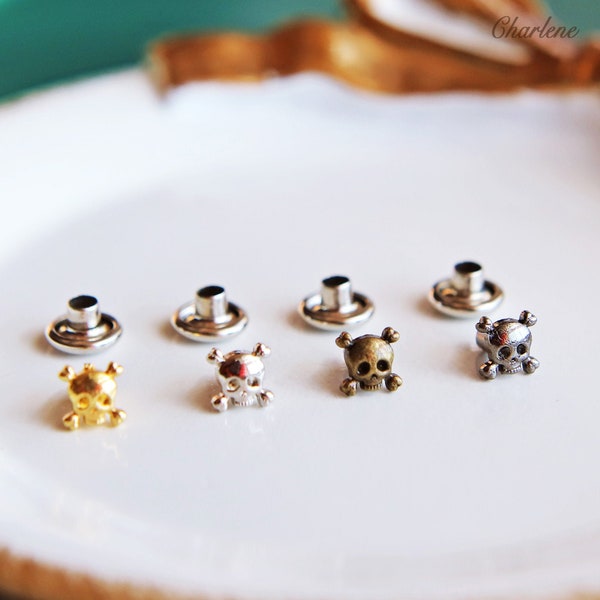 5mm Mini Skull Rivet Studs, in 4 Colors, for Doll Clothes Sewing Projects, Mini Craft Supply