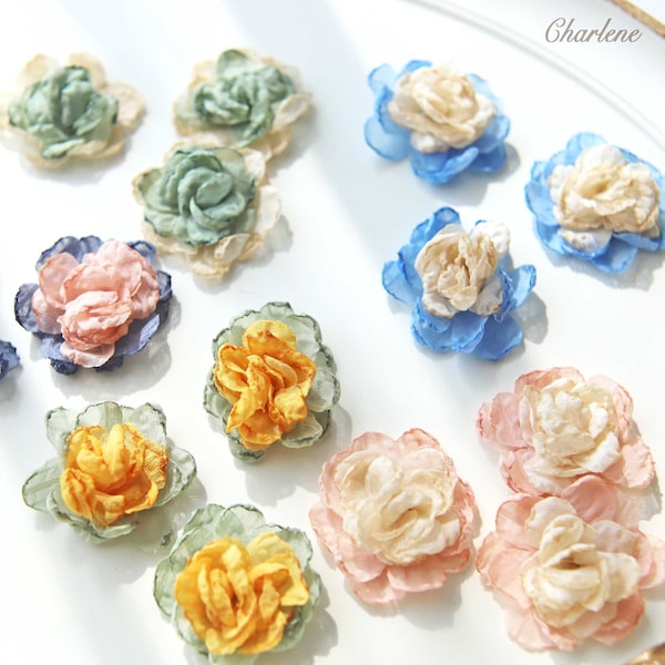 2 PCS - 4cm / 1.57" Fabric Flowers, in 5 Colors, Soft and Feels Good, Dress Embellishments, Floral Decor, Craft Supplies
