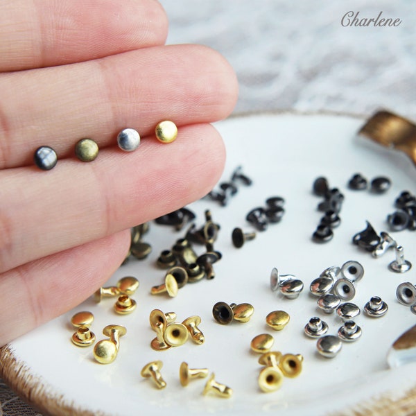 4mm Mini Brass Rivet Studs, in 4 Colors, for Doll Clothes Sewing Projects, Mini Craft Supply