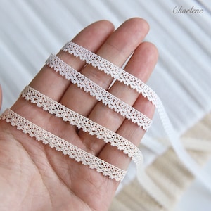 2 yards - Petite bordure en dentelle de coton blanc et beige de haute qualité de 6 mm, parfaite pour la confection de vêtements de poupée, fournitures pour travaux manuels de couture - L108